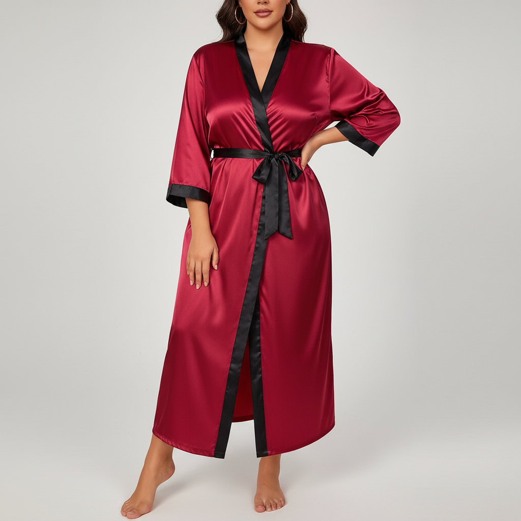 Plus size long kimono robe with bold leopard print and waist tie