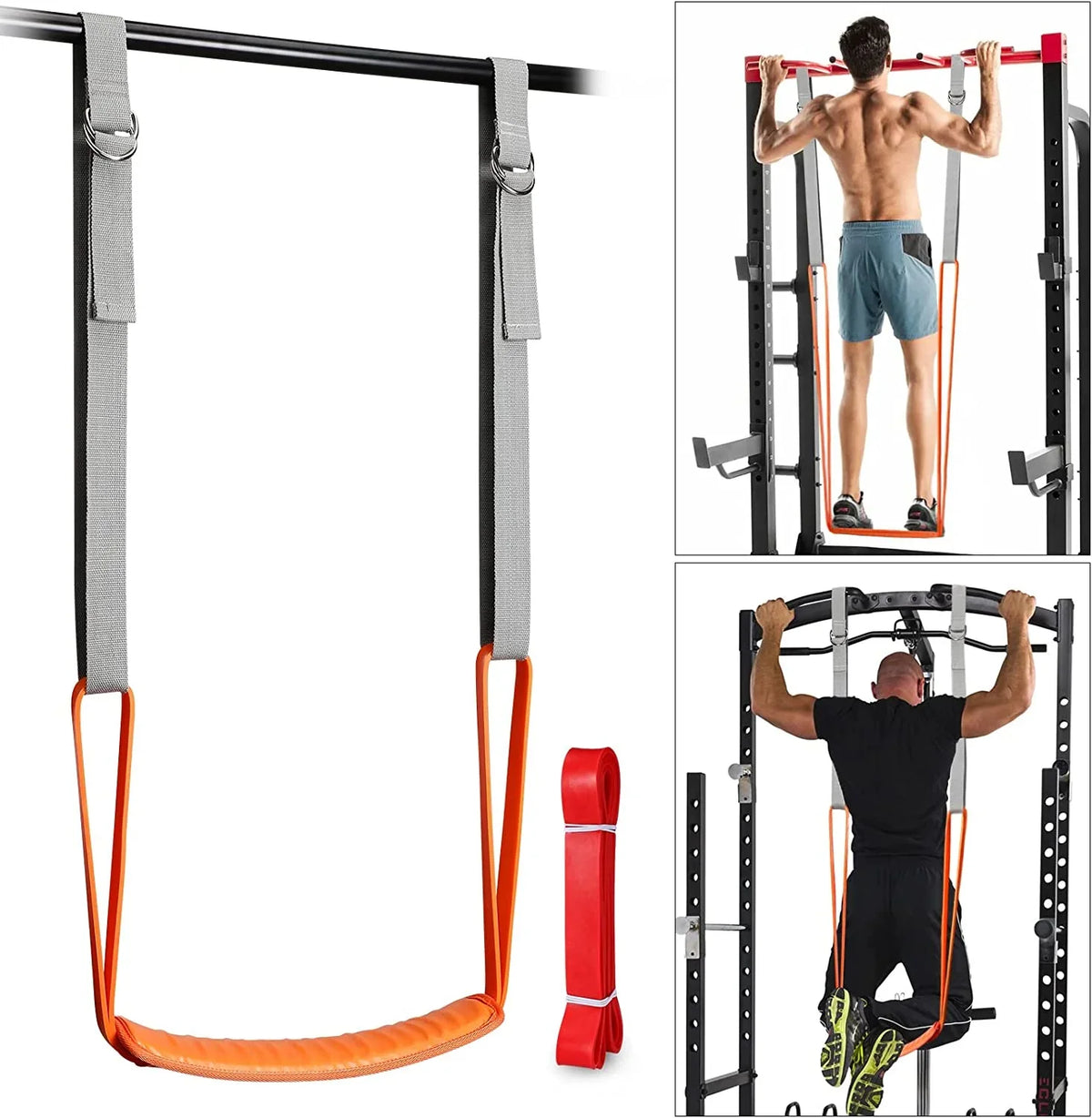 Pull up assistance band set with adjustable straps and padded foot rest
