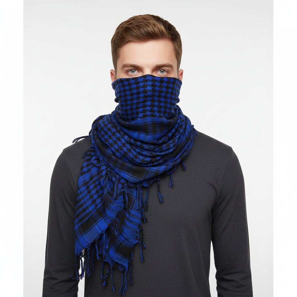 Lightweight acrylic tactical scarf with plaid weave for sun and dust protection