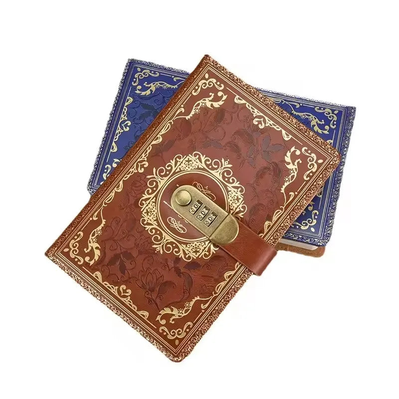 Retro A5 journal with combination lock and embossed vintage cover