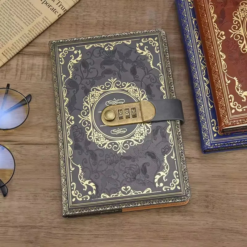 Retro A5 journal with combination lock and embossed vintage cover