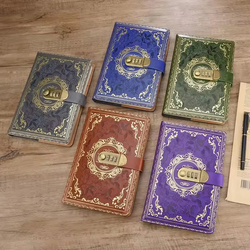 Retro A5 journal with combination lock and embossed vintage cover