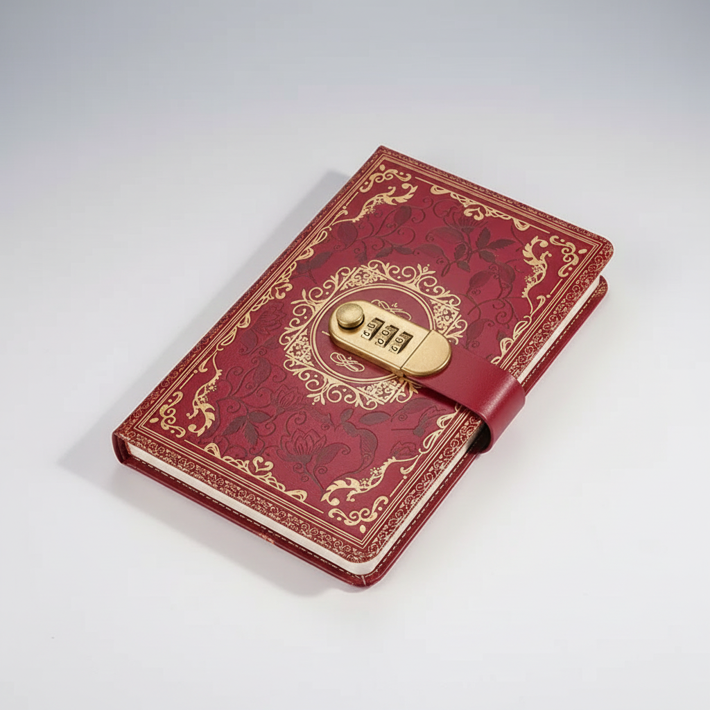Retro A5 journal with combination lock and embossed vintage cover