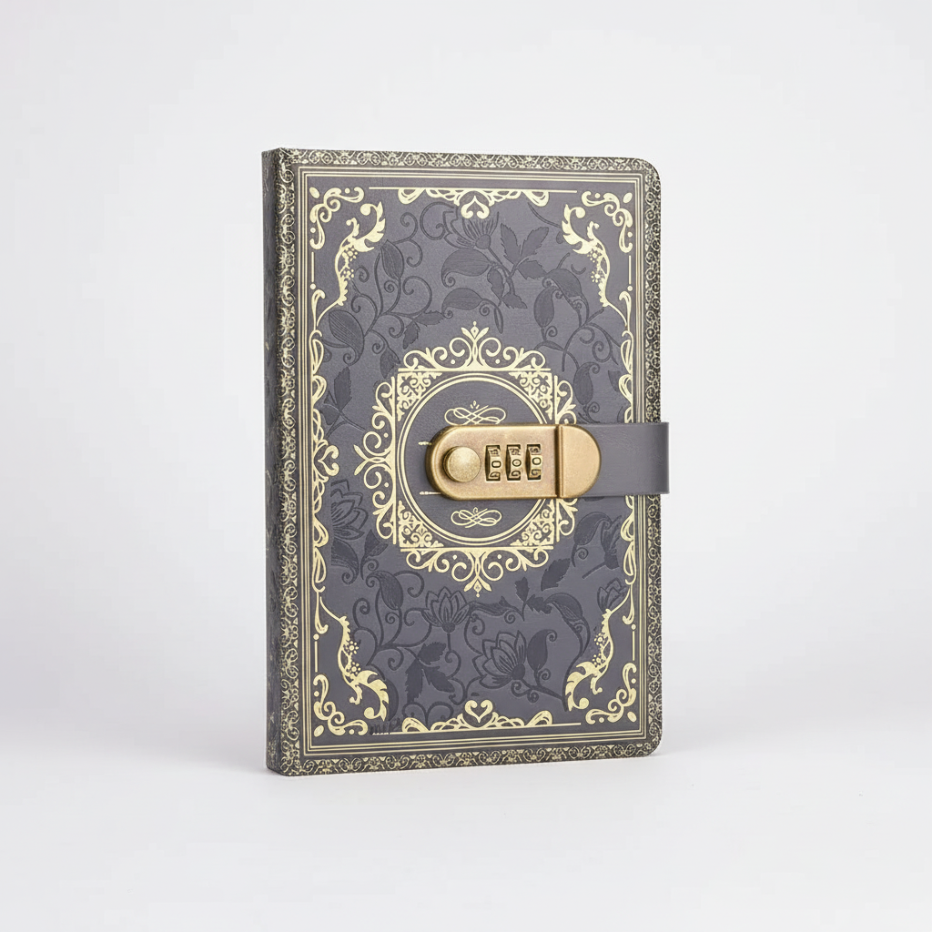 Retro A5 journal with combination lock and embossed vintage cover