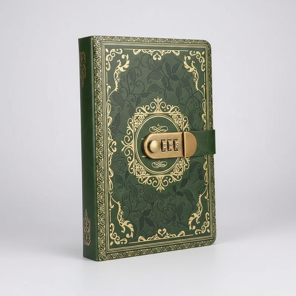 Retro A5 journal with combination lock and embossed vintage cover