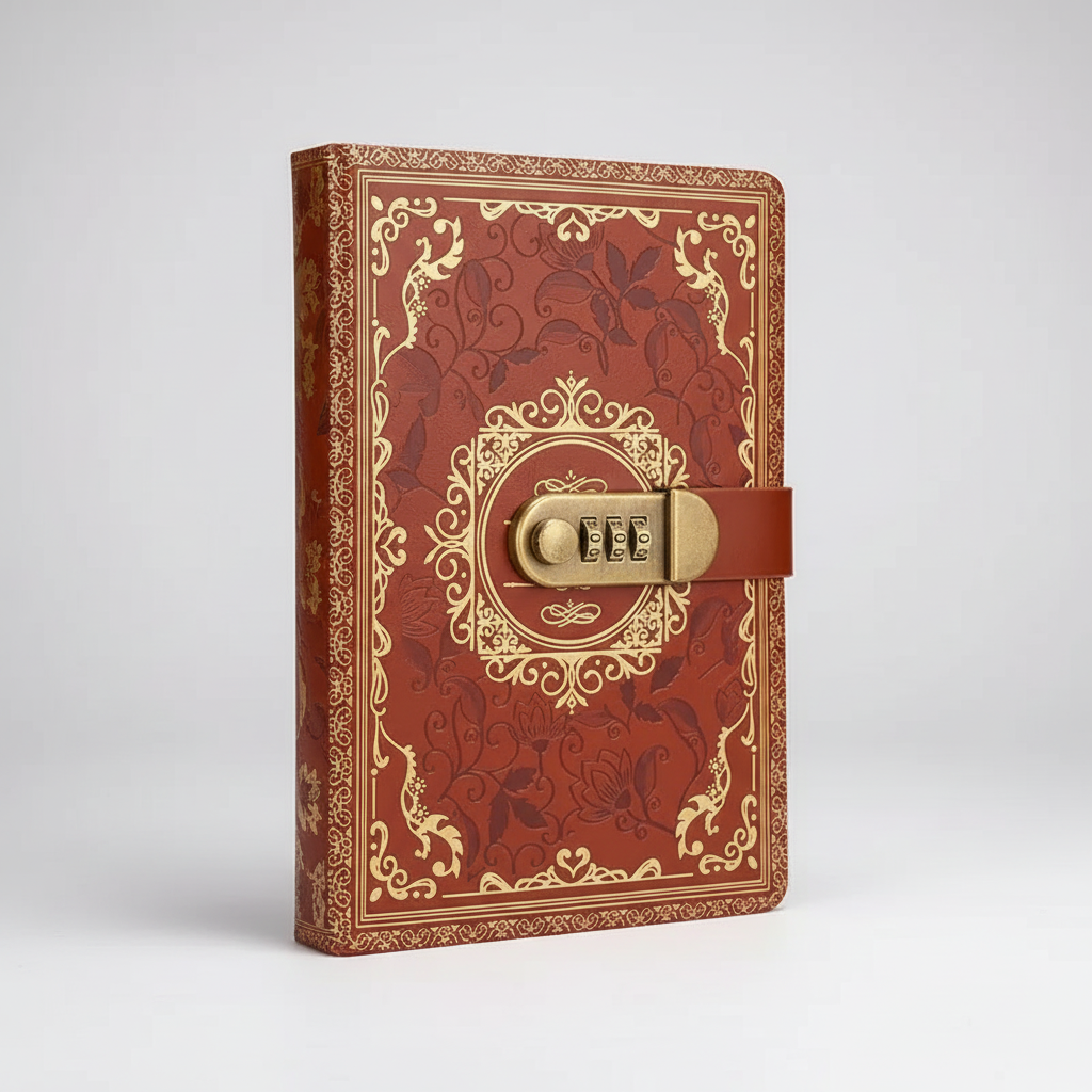 Retro A5 journal with combination lock and embossed vintage cover