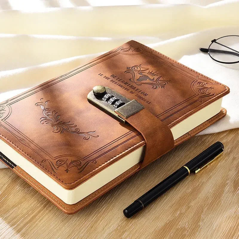 Lockable A5 journal with vintage embossed cover and combination lock