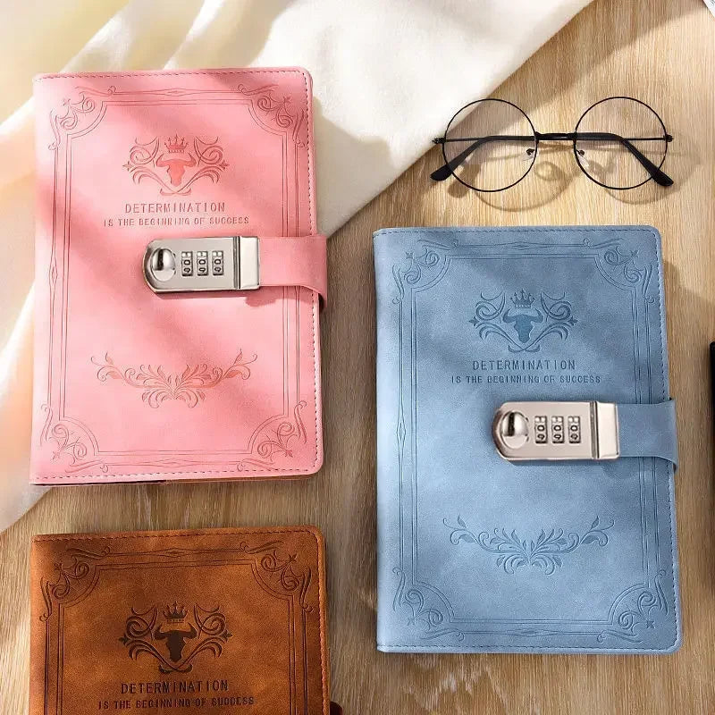 Lockable A5 journal with vintage embossed cover and combination lock