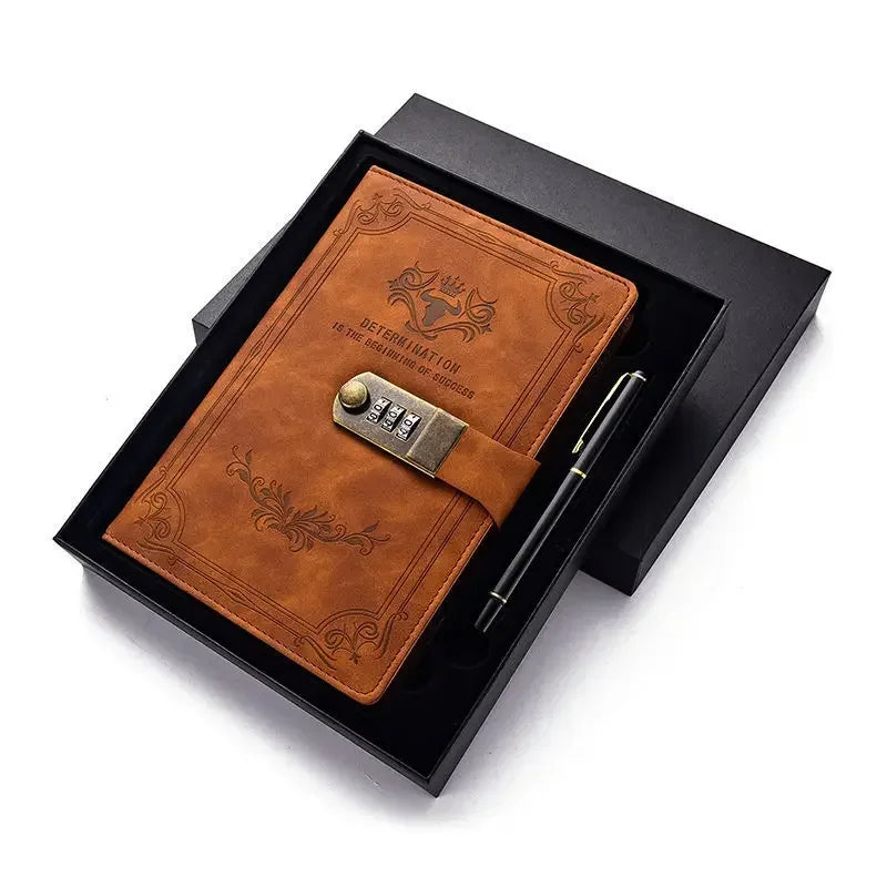 Lockable A5 journal with vintage embossed cover and combination lock