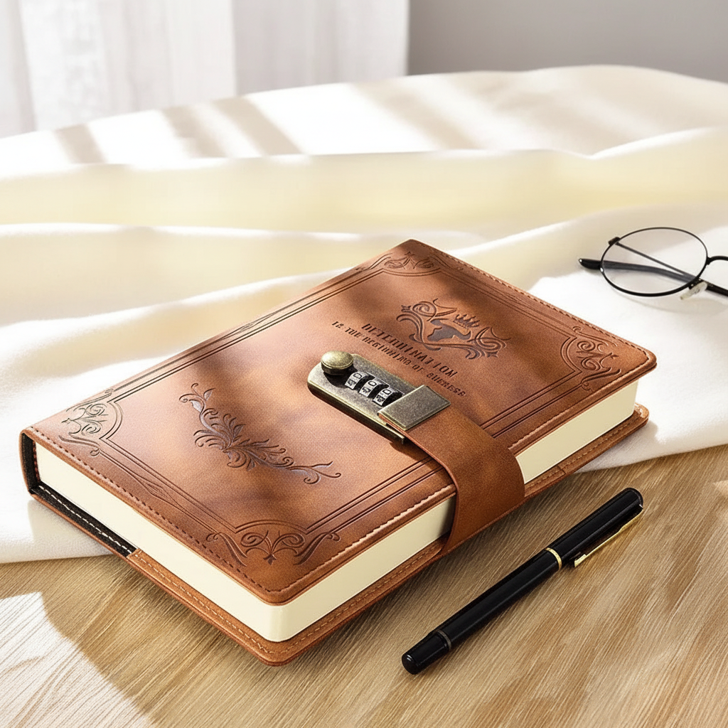 Lockable A5 journal with vintage embossed cover and combination lock