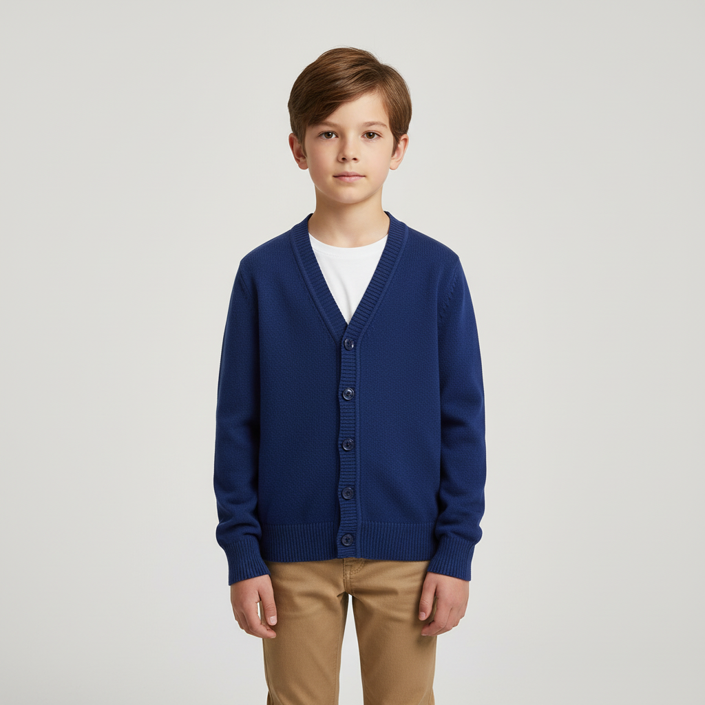 Kids cotton blend cardigan with V-neck and button front