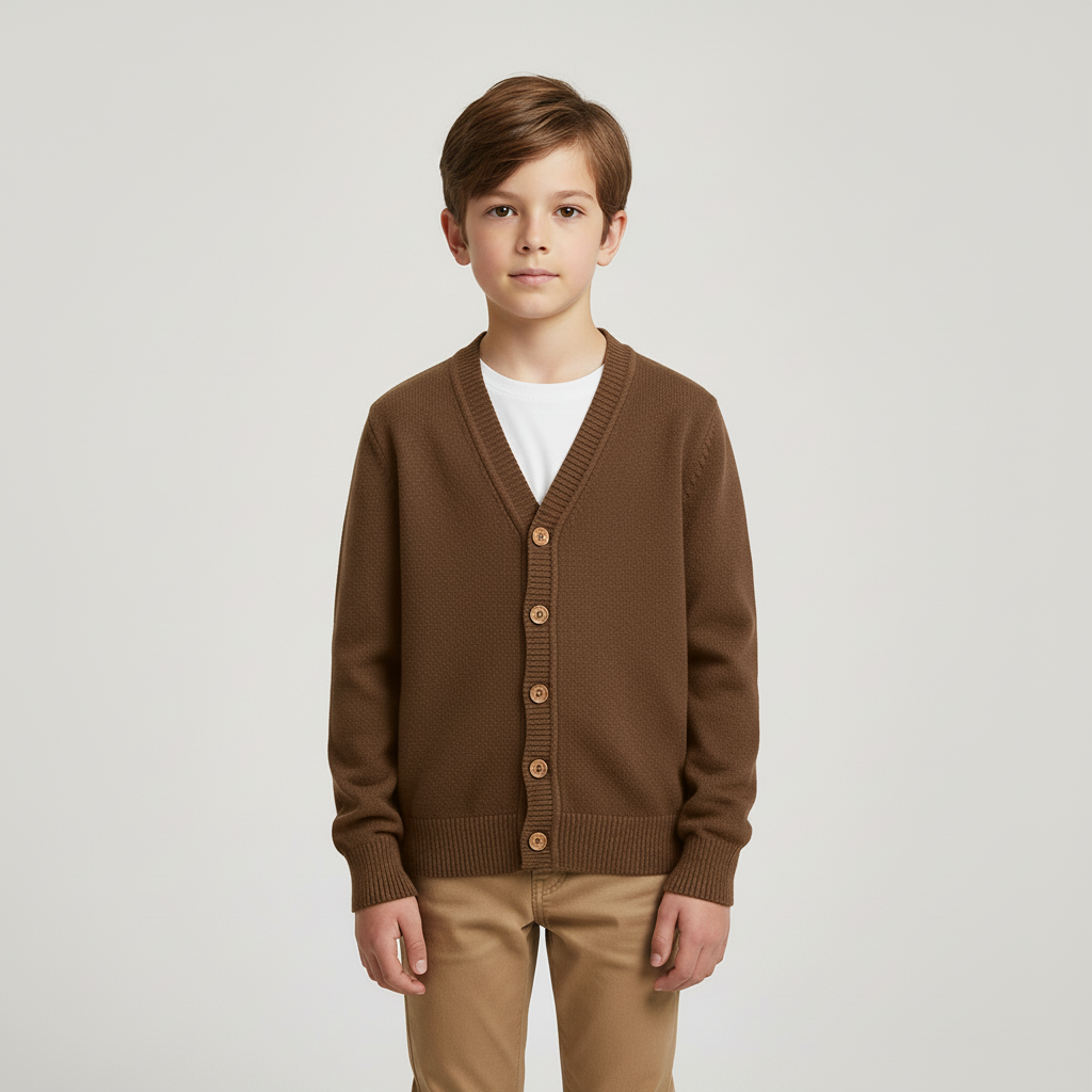 Kids cotton blend cardigan with V-neck and button front