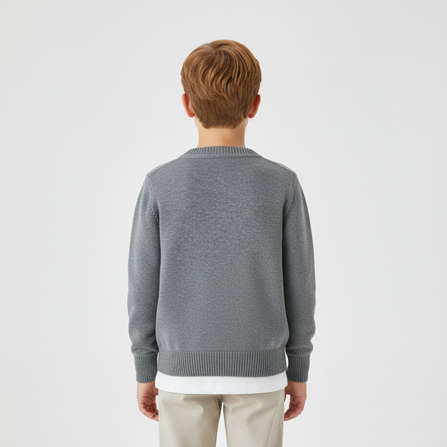 Kids cotton blend cardigan with V-neck and button front