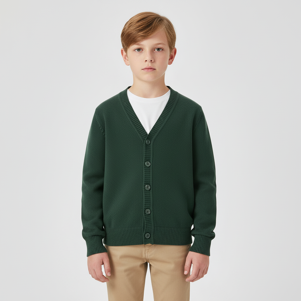 Kids cotton blend cardigan with V-neck and button front