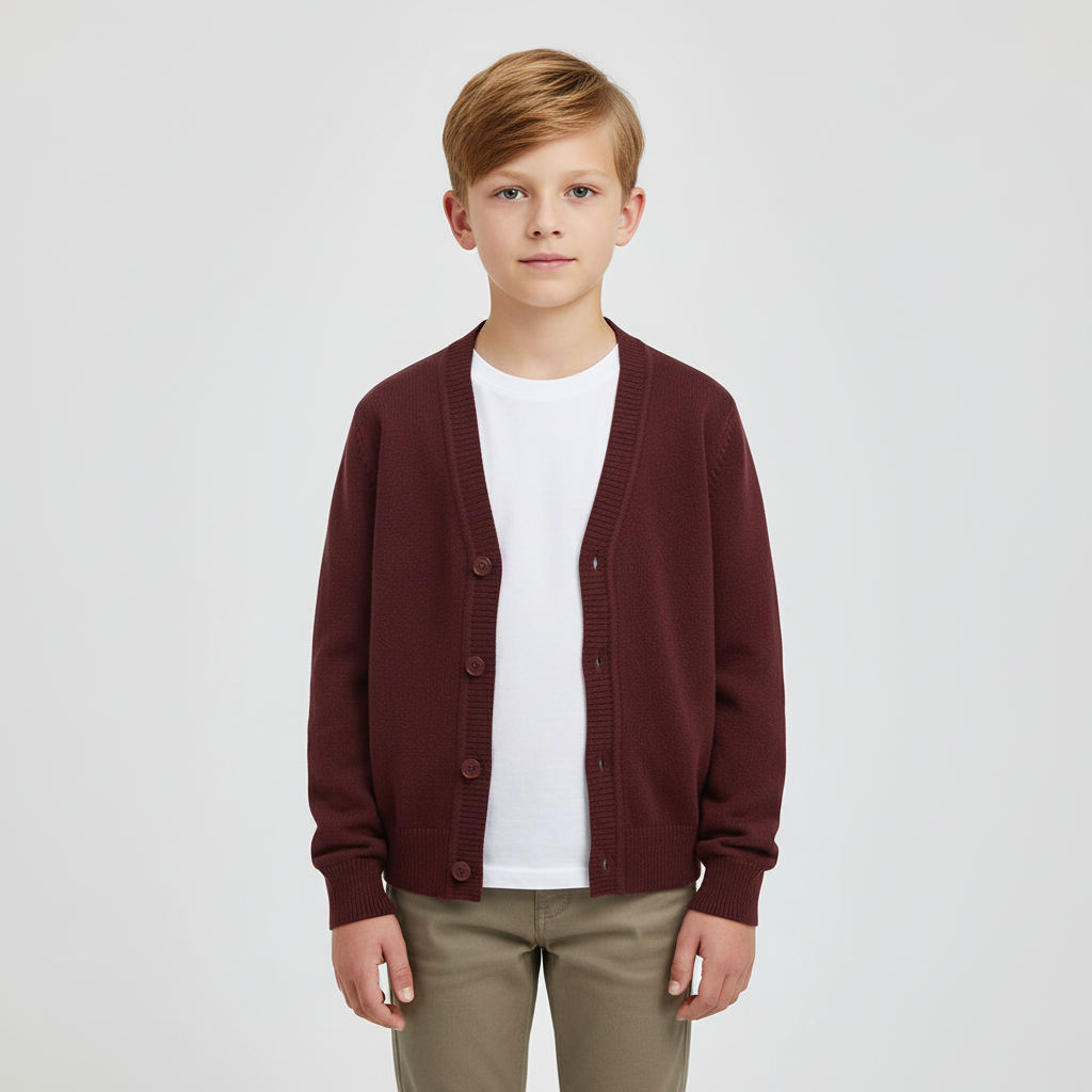 Kids cotton blend cardigan with V-neck and button front