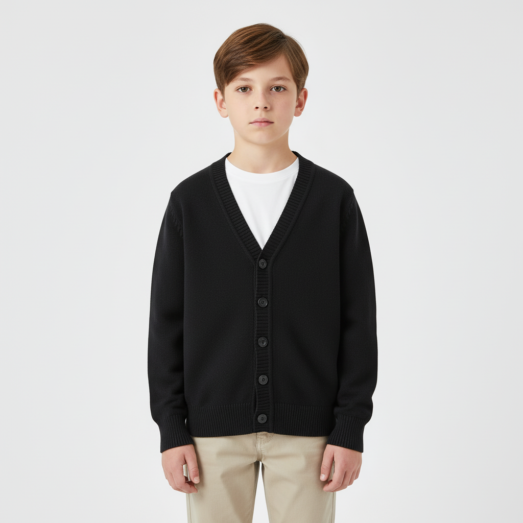 Kids cotton blend cardigan with V-neck and button front