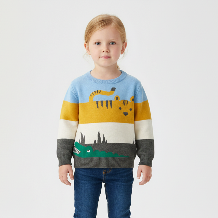 Kids striped cotton pullover with long sleeves and regular fit