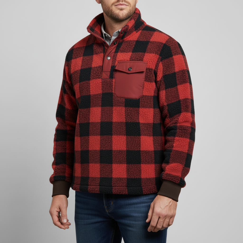Long-sleeve fleece hoodie with classic pattern and chest pocket