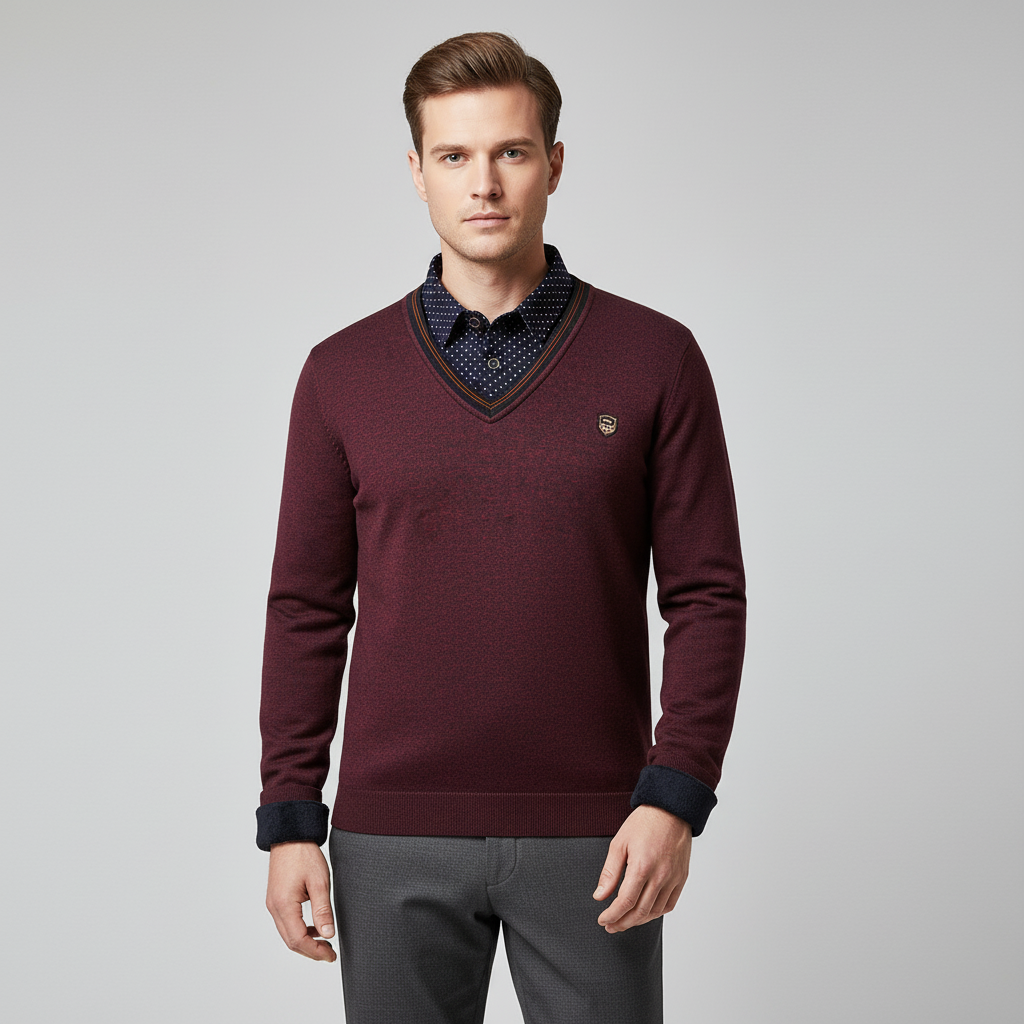 Men's fleece pullover with shawl collar and dotted sleeves
