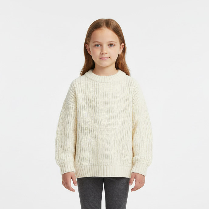 Kids long sleeve ribbed knit jumper crew neck soft warm