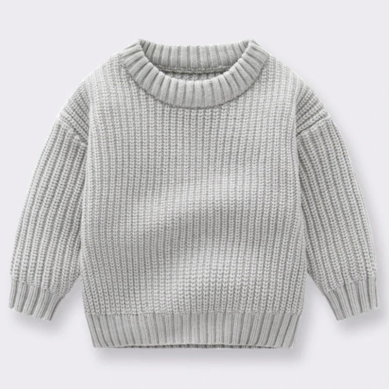 Kids long sleeve ribbed knit jumper crew neck soft warm