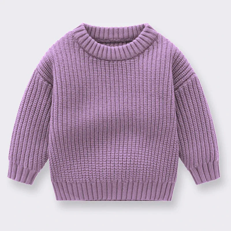 Kids long sleeve ribbed knit jumper crew neck soft warm