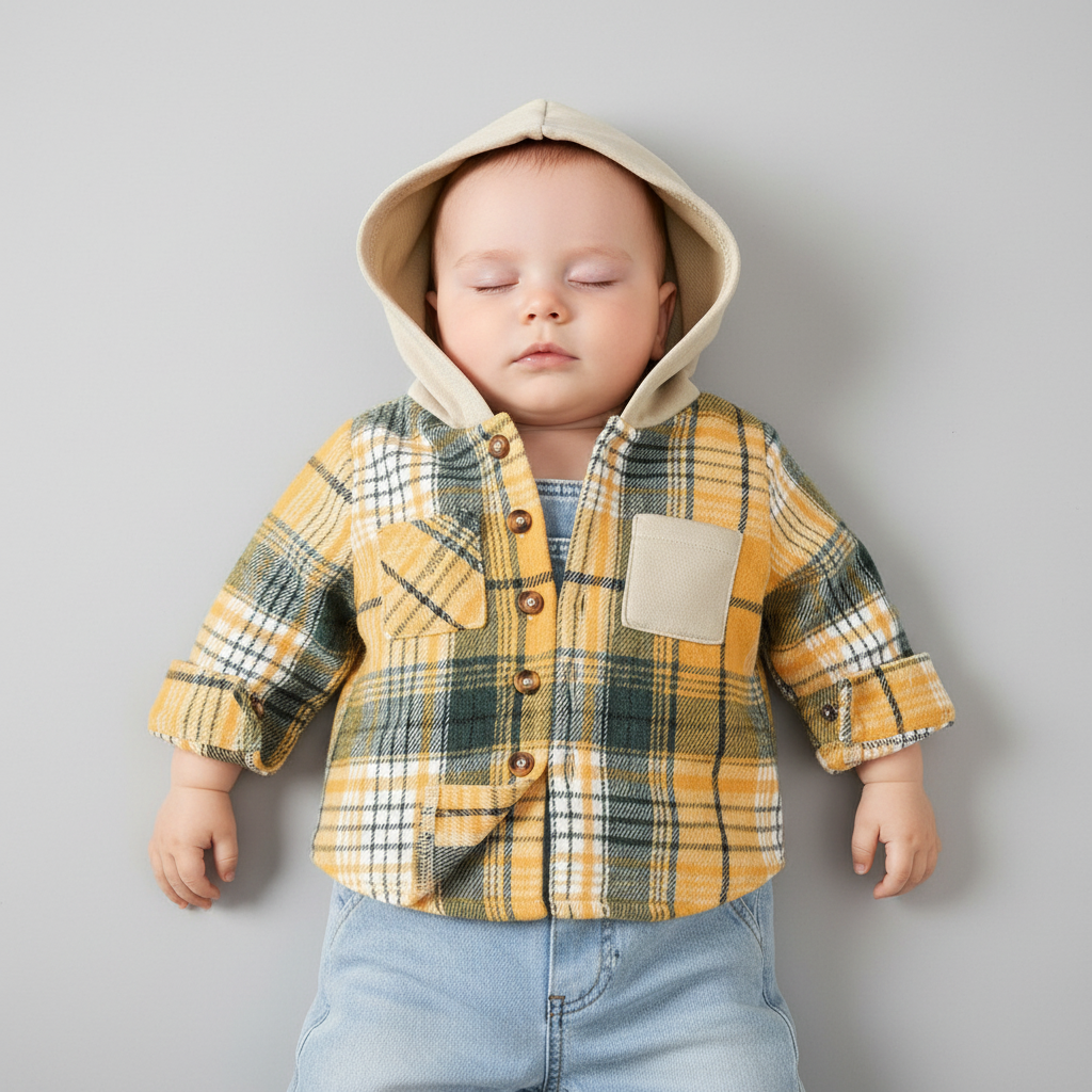 Baby hooded plaid hoodie with soft cotton-polyester blend