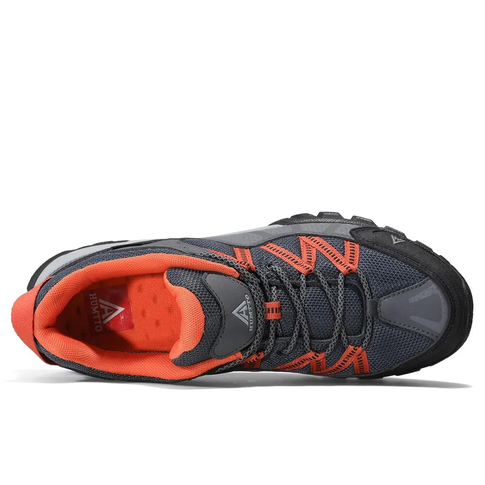 Breathable hiking shoes with aggressive rubber outsole and cushioned EVA insole