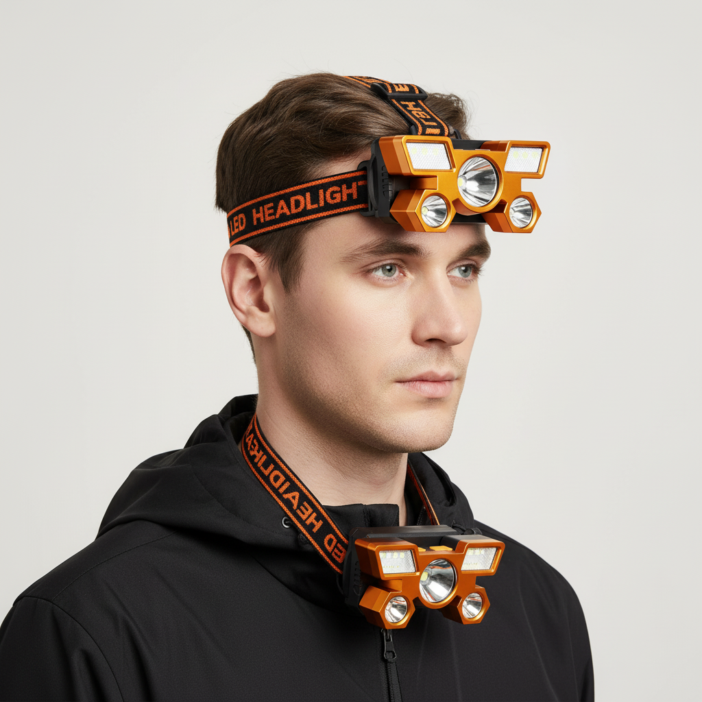 Rechargeable LED headlamp with adjustable tilt angle and USB charging