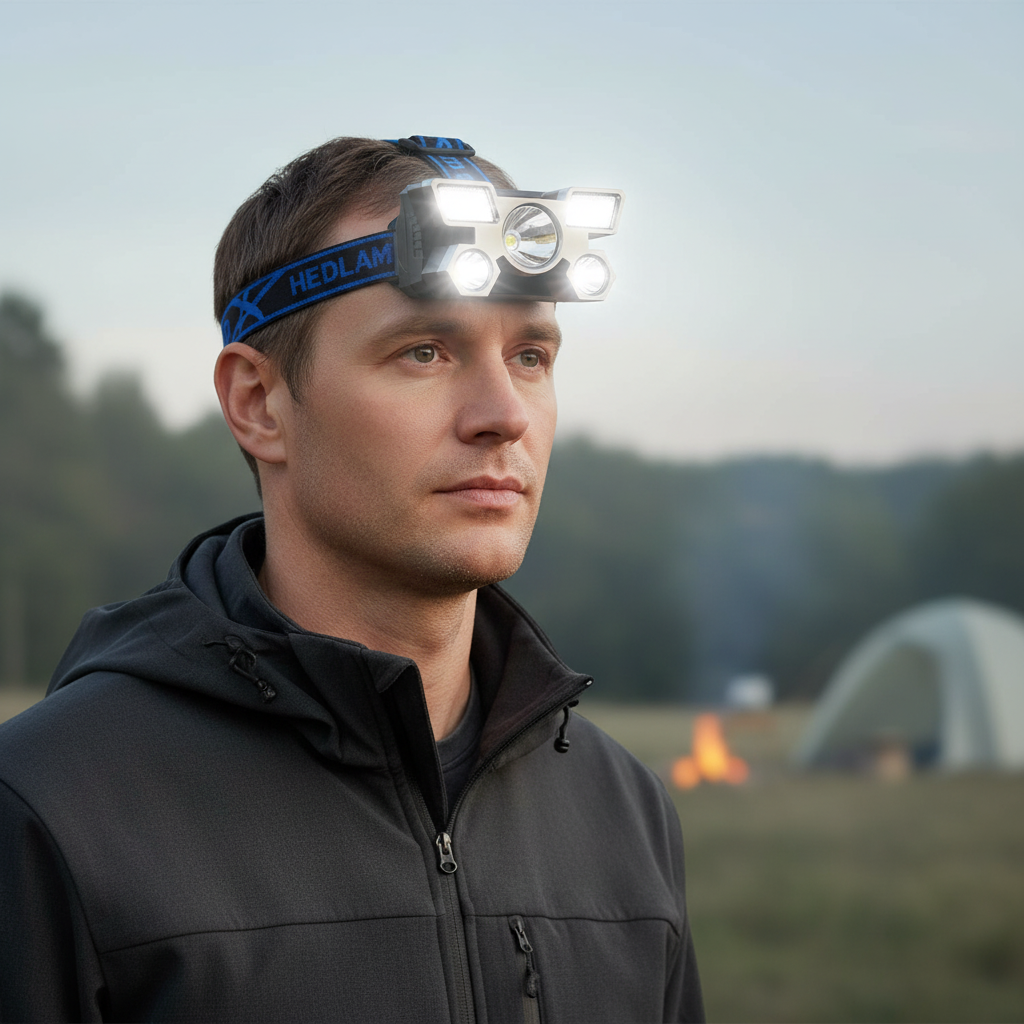 Rechargeable LED headlamp with adjustable tilt angle and USB charging