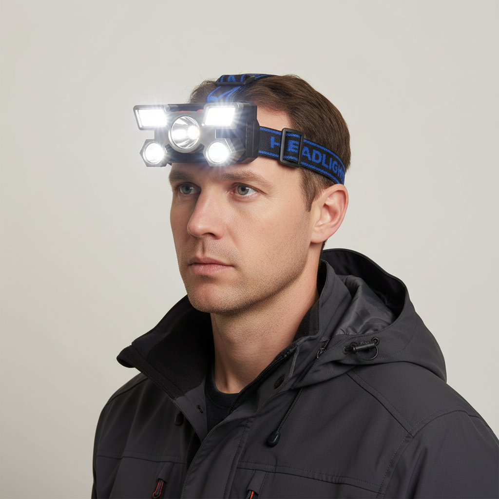 Rechargeable LED headlamp with adjustable tilt angle and USB charging