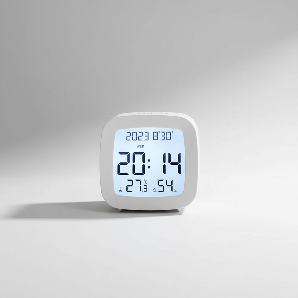 Compact LED alarm clock with temperature and humidity display