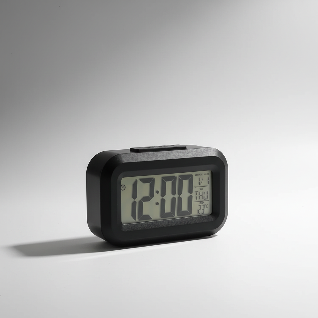 Digital LED alarm clock with battery power and temperature display