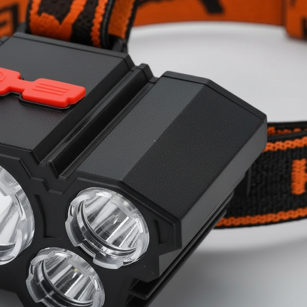 Rechargeable LED headlamp with five LEDs and adjustable strap