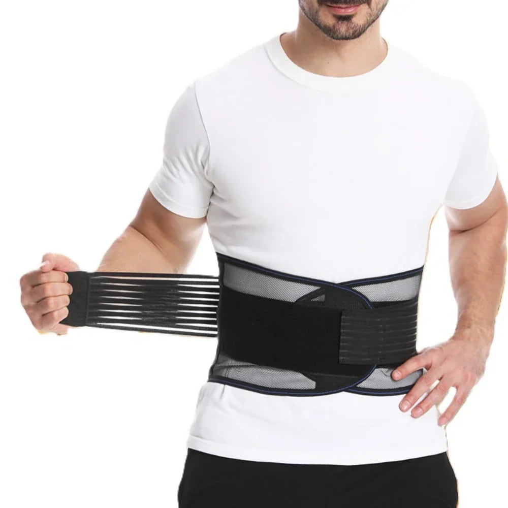 Adjustable lower back support belt with breathable lumbar stabilisation