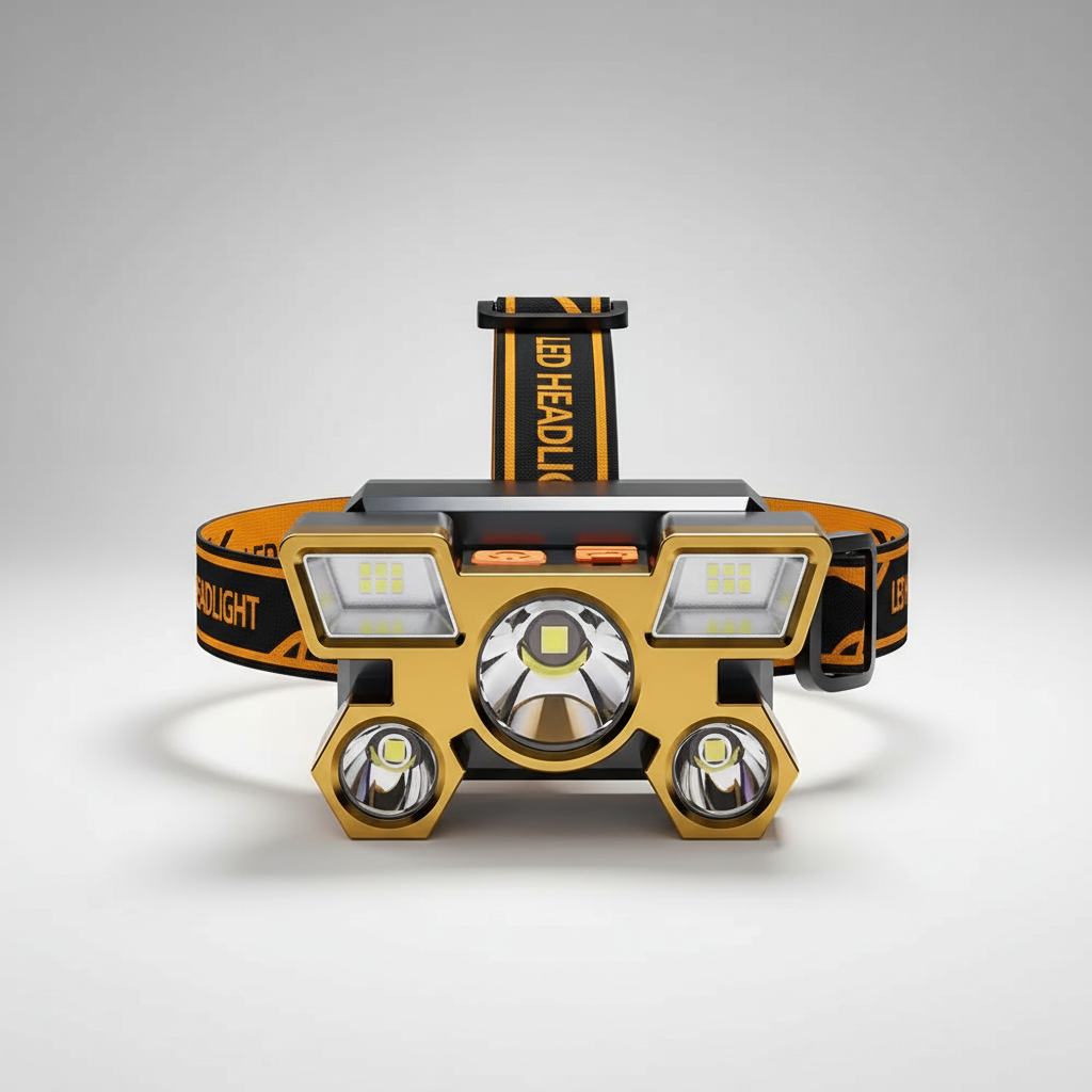 Rechargeable LED headlamp with super bright five-LED array and adjustable head strap