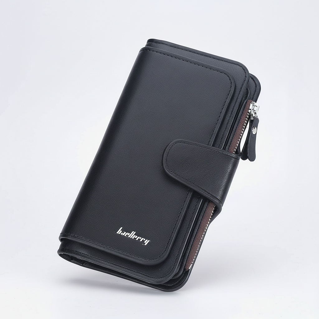 Long zip around wallet with custom engraving, 15 card slots and secure zip pocket