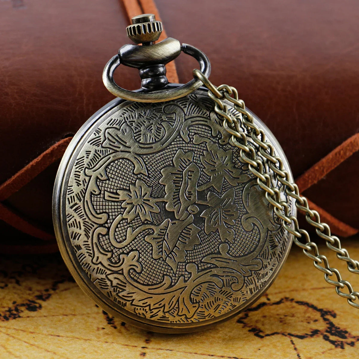 Vintage pocket watch pendant with deep blue dial and flip cover