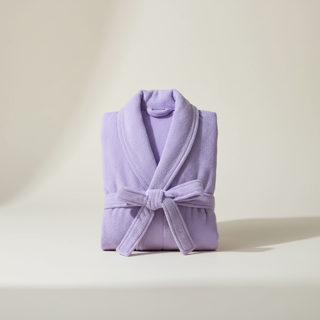 Unisex plush towelling robe knee length with shawl collar
