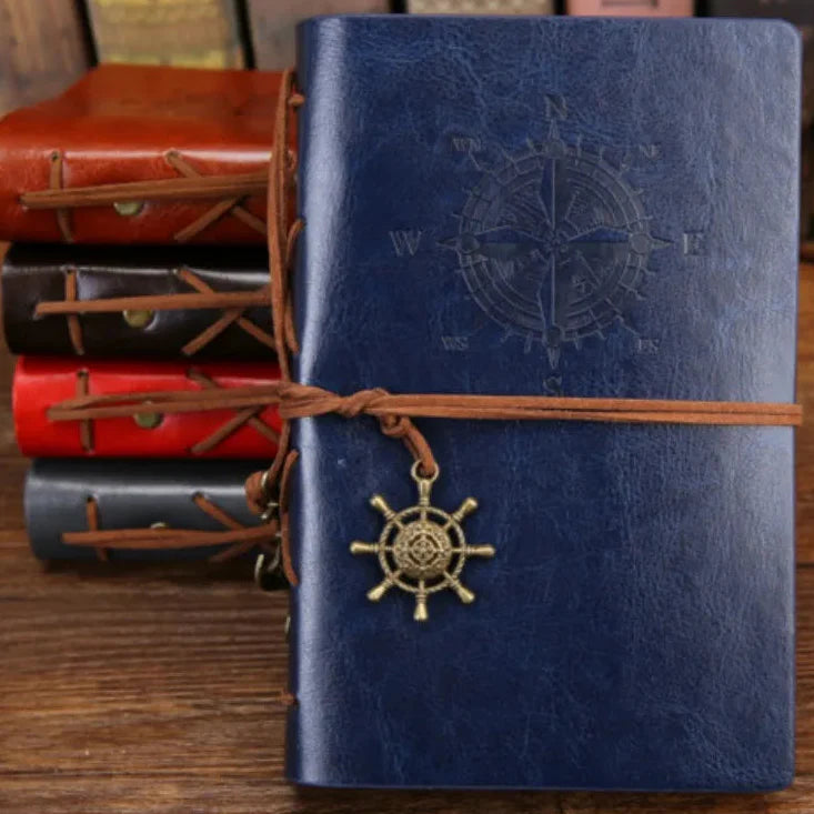 A5 vintage travel notebook with loose-leaf refillable system and wrap closure