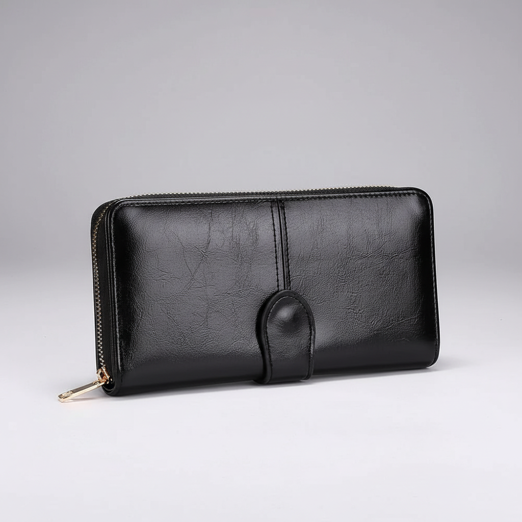 Large vintage zip clutch wallet with card slots and phone pocket
