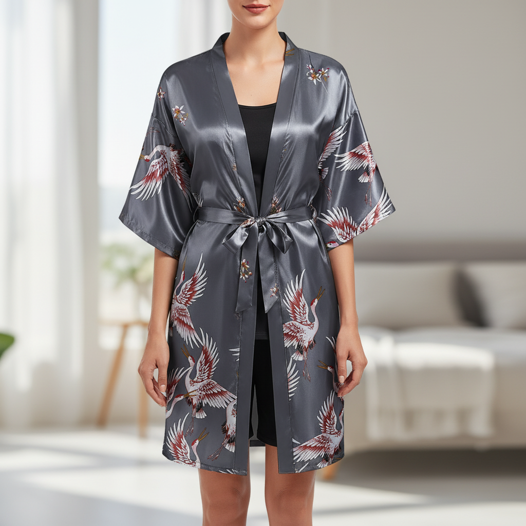 Short floral kimono robe with silky smooth lightweight design