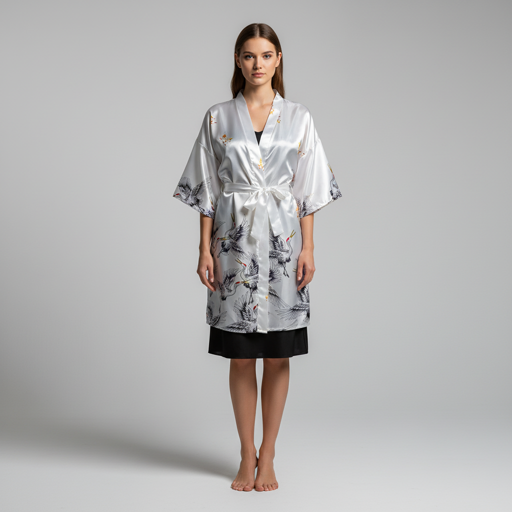 Short floral kimono robe with silky smooth lightweight design