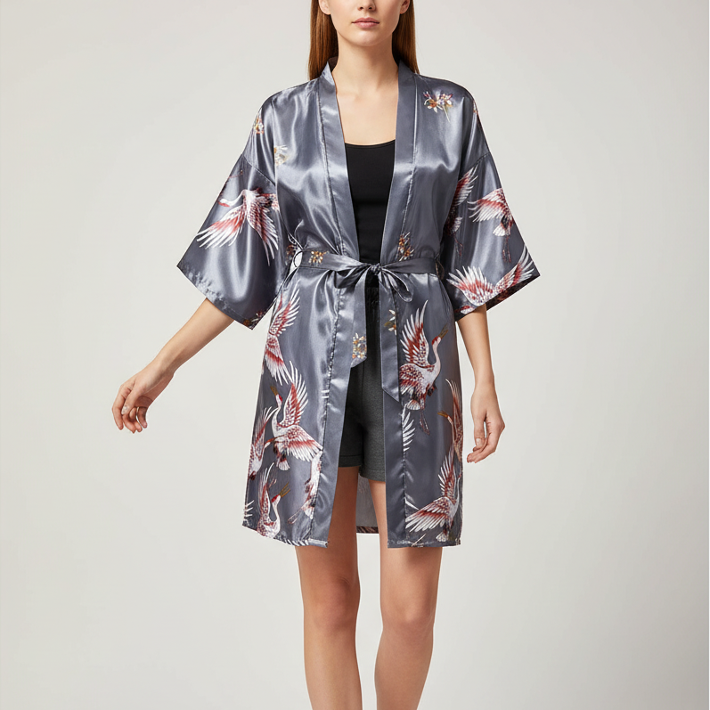 Short floral kimono robe with silky smooth lightweight design