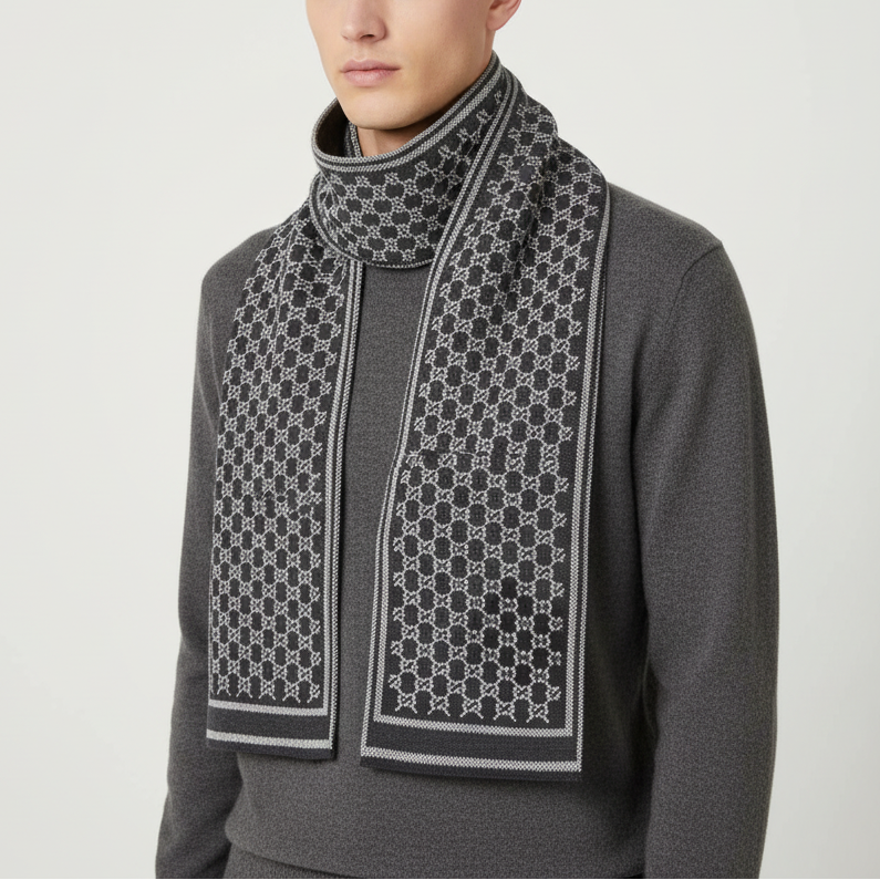 Men's woven jacquard scarf with wind-resistant weave