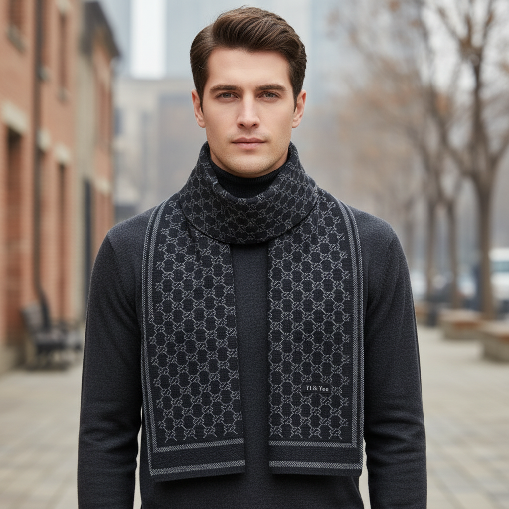 Men's woven jacquard scarf with wind-resistant weave