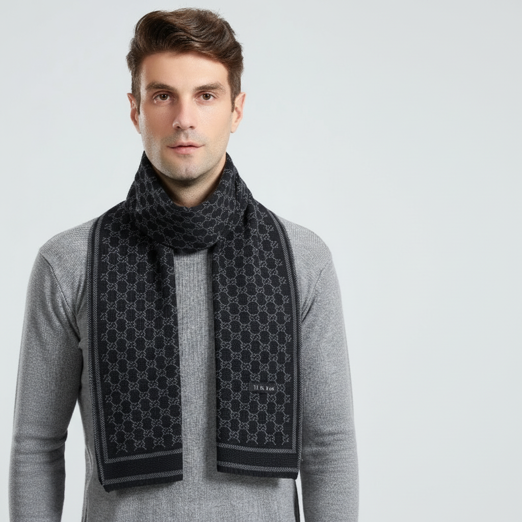 Men's woven jacquard scarf with wind-resistant weave