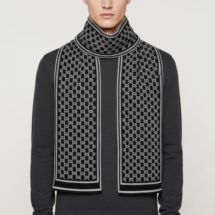Men's woven jacquard scarf with wind-resistant weave
