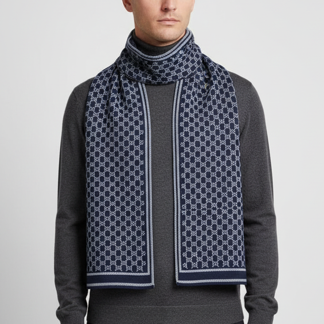 Men's woven jacquard scarf with wind-resistant weave