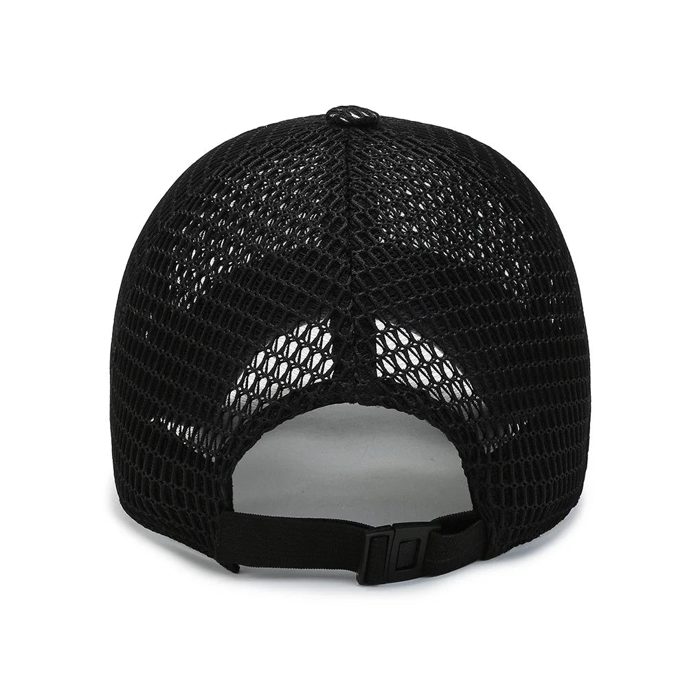 Breathable mesh baseball cap with snapback closure for outdoor wear